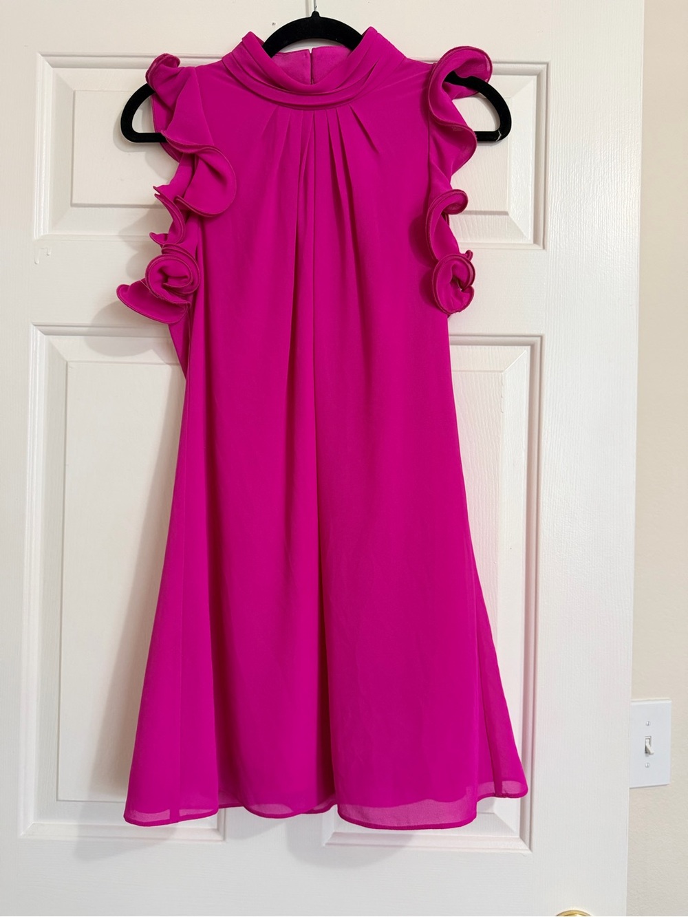 Vince Camuto Hot Pink Ruffle-Sleeve Midi Dress